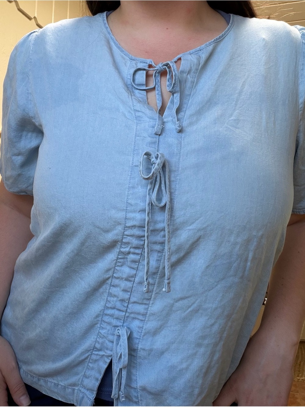 Kathy Ireland Light Blue Tie-Front Short-Sleeve Top - Picture 5 of 5